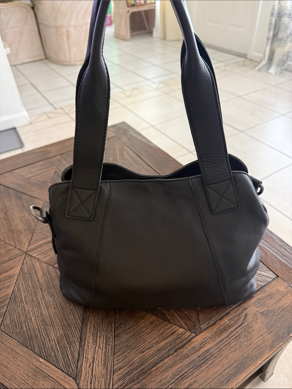 Vilenca Holland Black Pebbled Leather Satchel Crossbody Bag